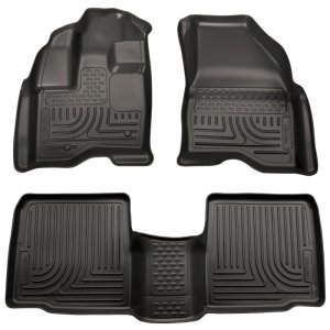Lincoln MKS Floor Liners - Front + Rear - Husky Liners - WeatherBeater Front & 2nd Row - Black - `09-`13